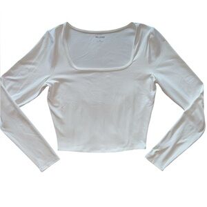 Hollister White Long Sleeve Square Neck Top Medium Casual Staple Essential
